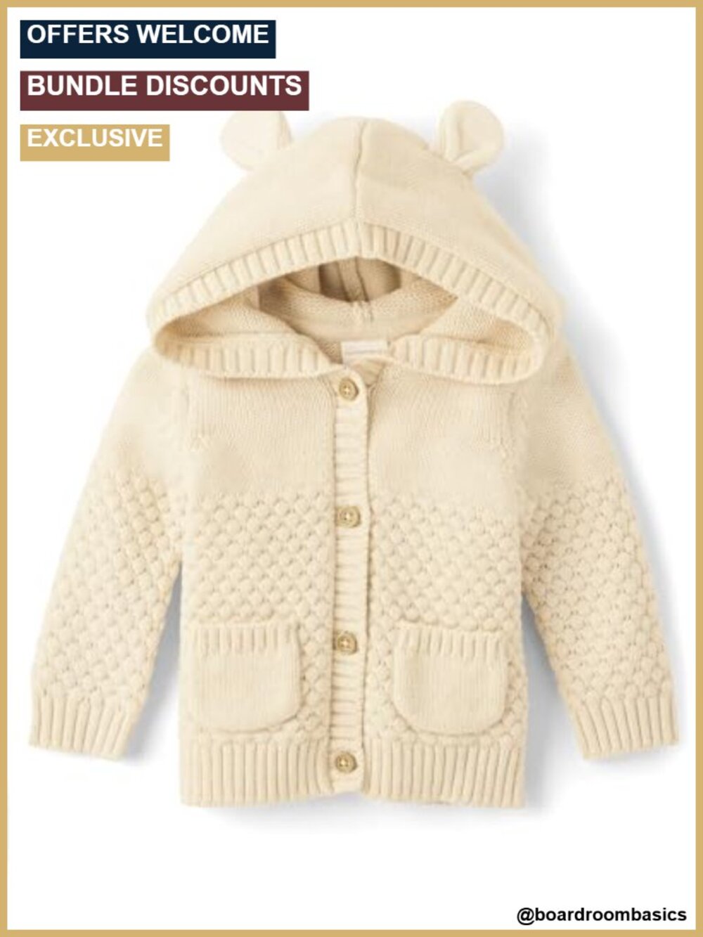 Organic Cotton Hooded Cardigan Sweater Baby Boys Button Up